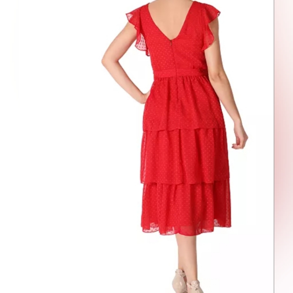 Julia Jordan NWT Red Flutter Sleeve Chiffon Midi  Woman's Dress - Picture 6 of 8